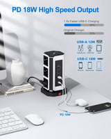 1 x RAW Customer Returns NVEESHOX power strip with 4 USB and 1 USB C 18W fast charger, 9-way multiple socket with surge protection, multiple plug socket tower with switch, 2m cable white  - RRP €33.73