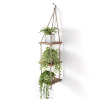 2 x RAW Customer Returns Titanape 3 Tier Vintage Hanging Shelf Wooden Shelf Wall Decoration Display Storage Plant Shelf Wall Shelf Floating Shelf for Living Room, Bedroom, Kitchen, Bathroom Rustic jute rope shelf corner shelf hanging - RRP €35.24