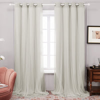 1 x RAW Customer Returns Deconovo Blackout Curtain Voile Curtain with Eyelets Living Room Tulle Surface, 260x140cm Height x Width , Light Beige, Set of 2 - RRP €53.51