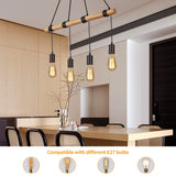 1 x RAW Customer Returns FORCOSO pendant light wood 4-bulb - hanging lamp dining table wood, vintage industrial pendant light dining table E27 hanging light ceiling light for dining room living room bedroom kitchen - without light bulb - RRP €56.56