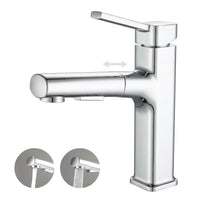 1 x RAW Customer Returns Wash basin faucet with pull-out shower, bathroom faucet with 2 water jet types, single lever mixer faucet made of polished chrome-plated brass for bathroom wash basin - RRP €53.44