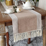 1 x RAW Customer Returns ARTABLE table runner tassel linen blue beige coffee gray optional 35 x 180 cm, coffee  - RRP €21.17