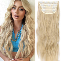 1 x RAW Customer Returns Clip in extensions blonde hair extensions braid like real hair cheap hairpiece extensions synthetic synthetic hair for women long double weft hairpiece full head 4 pieces mix blonde wig 50cm 200g 077K - RRP €23.18