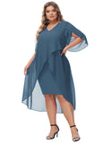 1 x RAW Customer Returns Hanna Nikole Plus Size Cape Chiffon Dress Slim Fit Prom Dress for Wedding Guests Grey Blue 54 Plus Sizes - RRP €56.99