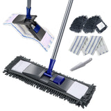 1 x RAW Customer Returns Masthome Flat Floor Mop Set, 128 cm Chenille Flat Mop with 4 Mop Pads, Wiper Set for Quick Cleaning Floor Cleaning, Send Scraping Dust Tool - Blue - RRP €28.39