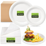 4 x Brand New greensight 150 pieces disposable plates and napkins set, disposable tableware sugar cane white paper plates with 2-ply napkins disposable organic tableware for wedding party - RRP €77.44