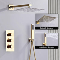 1 x RAW Customer Returns SaniteModar concealed shower fitting set gold with thermostat, concealed shower system with 30x30cm rain shower, concealed shower fitting complete set with hand shower - RRP €169.84