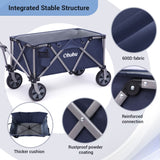 1 x RAW Customer Returns Ohuhu XL Handcart Foldable 145L 100kg load capacity, foldable beach cart, garden cart, tool cart with side pocket for all-terrain, no assembly required, adjustable handle, blue - RRP €89.99