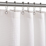 1 x RAW Customer Returns ZARCKER Waterproof Shower Curtain, 182x92CM, Waffle Bath Curtain with Impermeable Coating, Anti-Mold Fabric Textile Shower Curtain with 12 Shower Curtain Rings Washable - White - RRP €25.93