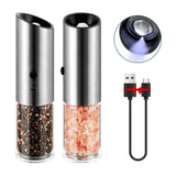 1 x RAW Customer Returns Vzaahu Electric Salt and Pepper Grinder Set of 2, Rechargeable USB, Adjustable Coarseness, Silver Color, Battery Operated, Electric Spice Mill Shaker with Light - RRP €35.64