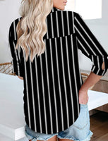 1 x RAW Customer Returns CZIMOO Women s Casual Long Sleeve Button Up Shirt Women s Elegant Button Up V-Neck Striped Shirt Top Black L - RRP €29.99