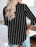 1 x RAW Customer Returns CZIMOO Women s Shirt Striped Shirt Oversized Work Shirts with V-Neck and Chest Pockets Elegant Women s Long Sleeve Shirt Black M - RRP €22.12