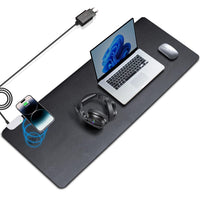 1 x RAW Customer Returns LADSTAG XXL Leather Desk Mat with Inductive Charger, Desk Pad, Gaming Mat with Wireless Charger, Black 800 x 320 mm  - RRP €36.98