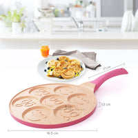 1 x RAW Customer Returns Joejis 7-Hole Pancake Crepe Pan with Smiley Faces - 26.5 cm Non-Stick Lightweight Cast Aluminum - Induction - Fun for Kids - Multipurpose Pancake Pan Fried Egg - Pink - RRP €23.98