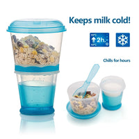 1 x Brand New Cereal On The Go, Cup Container for Breakfast Drinks, Milk Cup, Portable, Yogurt and Travel To Go, Food Container with Spoon Blue  - RRP €22.14