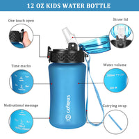 1 x RAW Customer Returns GOPPUS 350ml 12oz Kids Water Bottle with Straw BPA Free Leakproof Drinks Bottle for School Tritan Girl Boy Reusable Sports Water Bottle with Time Markings - RRP €12.99