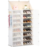 1 x RAW Customer Returns HOMCENT Shoe Rack with Doors, Expandable Standing Shoe Cabinet for 16-32 Pairs of Shoes, Slippers, Plastic Shoe Racks for Hallway Bedroom Entrance, 2x8 Tiers, White - RRP €49.57