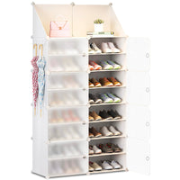 1 x RAW Customer Returns HOMCENT Shoe Rack with Doors, Expandable Standing Shoe Cabinet for 16-32 Pairs of Shoes, Slippers, Plastic Shoe Racks for Hallway Bedroom Entrance, 2x8 Levels, White - RRP €50.41