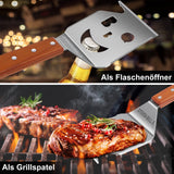 1 x RAW Customer Returns in 1 grill spatula for barbecue grill, multifunctional grill cutlery with wooden handle, built-in grill cutlery set function, creative grill turner, unique grill tools, grilling gifts for men - RRP €26.99