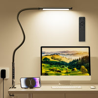 1 x RAW Customer Returns YAMYONE Desk Lamp with Clamp 12W, 2 USB Ports Table Lamp 6 Colors 6 Brightness, Remote Touch Control Timer, 360 Flexible Neck Architect Lamp for Work - RRP €25.79