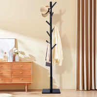 1 x RAW Customer Returns YheenLf Solid Wood Coat Rack Made of Rubber Wood, Clothes Rack for Clothes, Hats, Jacket Rack for Entrance, Living Room, 8 Hooks, 3 Adjustable Heights, Black, 30 x 30 x 180 cm - RRP €42.99