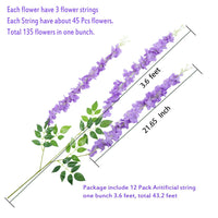 1 x RAW Customer Returns U Artlines 24 Piece Lot 110cm Artificial Silk Flower Fake Flowers Wisteria Vine Hanging Garland for Home Garden Party Wedding Decor Simulation Flower 24Piece Lot, 110cm, Purple  - RRP €35.09