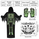 3 x Brand New TOPJOWGA Halloween Skeleton Costume, Glow In The Dark Grim Reaper Costume Children Adults, Halloween Grim Reaper Costume, Face Tattoos, Gloves, Children s Skeleton Costume for Halloween Carnival - RRP €61.92