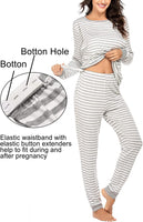 1 x RAW Customer Returns Ekouaer Maternity Pajamas Pajamas for Women with Nursing Function Long Sleeve and Long Pants Winter in Round Neck, Stripe-2, S - RRP €35.62