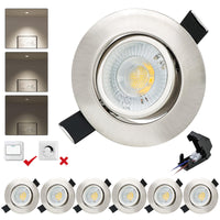 1 x RAW Customer Returns BOYIR set of 6 LED recessed spotlights 230V ultra-flat LED spots 3 levels dimmable 6W 4000K neutral white recessed lights 550LM LED recessed spotlights pivoting IP44 suitable for bathrooms ceiling spots 68mm - RRP €34.27