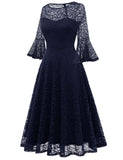 1 x RAW Customer Returns DRESSTELLS Women s Elegant Cocktail Dress 3 4 Sleeve Wedding Party Bridesmaid Dress Evening Dress Lace Dress Navy L - RRP €43.2