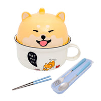 1 x RAW Customer Returns Puppy Ramen Bowl with Lid, Cute Cartoon Salad Bowl Soup Bowl with Handle, 700ml Ceramic Instant Noodle, Large Spaghetti Bowl with Chopsticks Spoon and Fork for Kids Gift - RRP €27.22