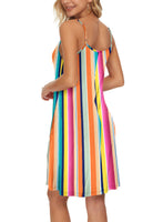 1 x RAW Customer Returns AUSELILY Summer Dress Women s Dresses Spaghetti Straps Knee-Length Beach Dress Casual Dresses V Neck Lightweight Dresses Summer With Pockets For Women Rainbow Stripes, S  - RRP €28.56