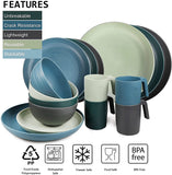 1 x RAW Customer Returns Greentainer plastic tableware sets 16pcs Lightweight and unbreakable complete set, plate set, bowls, cups, table service for 4 people, ideal for children adults, reusable - RRP €41.99