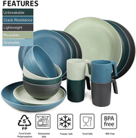 1 x RAW Customer Returns Greentainer plastic tableware sets 16pcs Lightweight and unbreakable complete set, plate set, bowls, cups, table service for 4 people, ideal for children adults, reusable - RRP €46.74