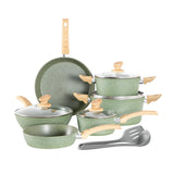 1 x RAW Customer Returns Kitchen Academy Induction Pots Set - 12-piece Green Granite Cooking Pots Set, Non-Stick Pot Set and Pans Set, PFOA PFOS-free - RRP €109.99