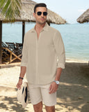 1 x Brand New HMIYA Men s Linen Shirt, Long Sleeve, Button Down, Straight Fit, Stand Collar, Beige, XXL - RRP €29.99