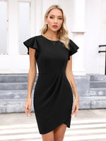 1 x RAW Customer Returns Missufe Cocktail Dress Elegant Party Dress Bodycon Mini Dress Women Tight Wedding Figure-hugging Ruffle Dress Black, X-Large  - RRP €43.99