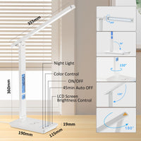 1 x RAW Customer Returns YAMYONE LED Desk Lamp with Wireless Charger USB Charging Port, Desk Light 5 Colors Bright Dimmable with 2 Night Lights Bedroom, LCD Screen Clock Temperature for Office Study - RRP €35.99
