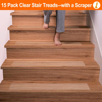 1 x RAW Customer Returns Spurtar Stair Treads Mats Anti-Slip Mat, Transparent Stair Treads Inside 15 Pieces 15 x 81cm Non-Slip Adhesive Tape for Wooden Steps Set for Floor Slip Protection Self-Adhesive Anti-Slip Strips - RRP €35.4