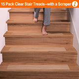 1 x RAW Customer Returns Spurtar Stair Treads Mats Anti-Slip Mat, Transparent Stair Treads Inside 15 Pieces 15 x 81cm Non-Slip Adhesive Tape for Wooden Steps Set for Floor Slip Protection Self-Adhesive Anti-Slip Strips - RRP €35.4