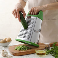 1 x RAW Customer Returns VBOK IGFE 4-sided grater stainless steel, kitchen grater for coarse and fine grating, for fruit, vegetables, carrots, cheese, dishwasher safe - green - RRP €13.1