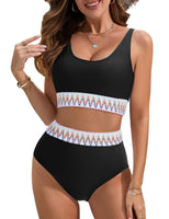 1 x RAW Customer Returns UMIPUBO Bikini Set Women Tummy Control Push Up Swimwear High Waist Bikinis Retro Swimsuit with Wave Pattern Big Breasts Swimsuit Beach Bikini Black, L  - RRP €36.99