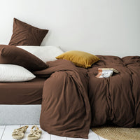 1 x RAW Customer Returns Lanqinglv bed linen 135x200cm 2 pieces coffee brown plain duvet cover 135x200cm with zipper and pillowcase 80x80cm made of renforce microfiber - RRP €27.19