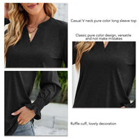 1 x Brand New Women s Blouse V-Neck Ruffle Long Sleeve Shirt Elastic Cuffs Top Shirt Long Sleeve Pure Color Sweatshirt Loose Casual Basic Tops Pullover XL-Black  - RRP €27.6