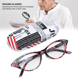 1 x RAW Customer Returns Reading Glasses, Fashion Unisex Rhinestone Decoration, Clear Lenses, Anti-Glare Filter Lightweight Glasses with Red Striped Frame and Stroage Case 1.0  - RRP €11.02