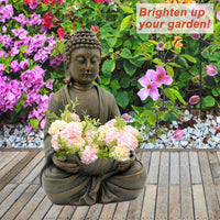 1 x RAW Customer Returns Yeomoo Meditation Buddha Figure Garden Decoration for Outdoors - Zen Buddha Garden Decoration Living Room Balcony Decoration Large Figures with Lotus Pebbles and Glass Stone Gifts for Women Men Bronze 30CM - RRP €51.67