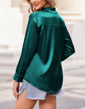 1 x RAW Customer Returns Beyove Women s Blouse Satin Silk V-Neck Shirts Elegant Long Sleeve Business Tops with Buttons Tops Loose Long Sleeve Shirt Dark Green M - RRP €26.62