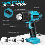 1 x RAW Customer Returns Cordless hot air gun, hot air gun Compatible with Makita 18V battery, 3 nozzles, 2 temperature settings, max 550 C, for welding, drying, DIY, paint, stripping - RRP €62.32