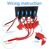 1 x RAW Customer Returns 5 Gang Switch Panel, 12V 24V Toggle Switch Panel IP65 Waterproof LED Voltmeter Dual USB Socket Charger for Car Boat Marine RV Truck Camper Vehicles Blue  - RRP €26.53