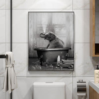 1 x Brand New UGZDEA Animal in the Bathtub Canvas Pictures, Black White Bear Elephant Cow Alpaca Bathroom Poster Home Decor-without Frame D, 40x60cm  - RRP €19.99